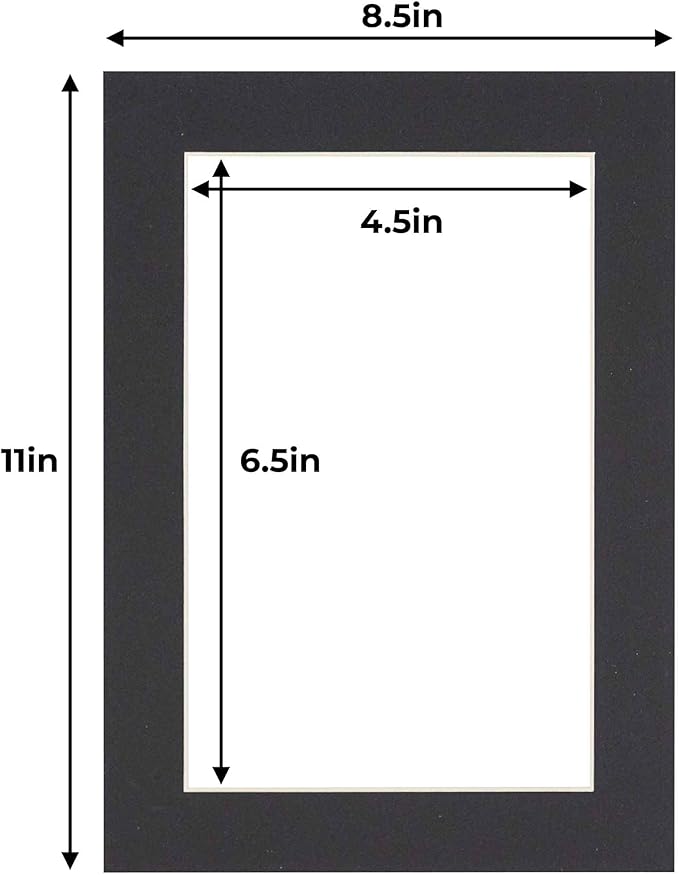 5x7 Mat for 8.5x11 Frame - Precut Mat Board Acid-Free Black 5x7 Photo Matte Made to Fit a 8.5x11 Picture Frame, Premium Matboard for Family Photos, Show Kits, Art, Picture Framing, Pack of 1 Mat