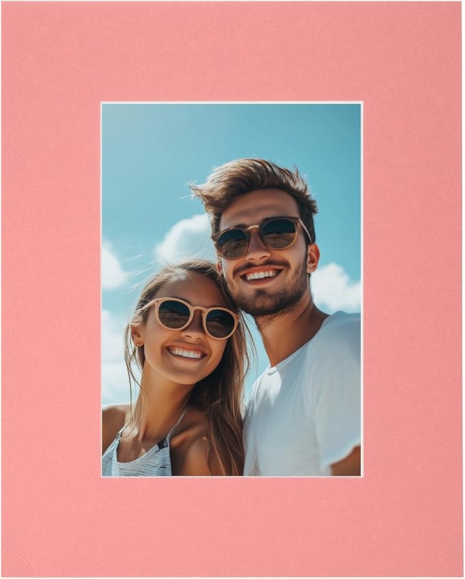 Picture Mats, 8 x 10 for 5 x 7 Pictures Acid Free White Core Bevel Cut Frame Mattes for Display Art Measuring, Pink