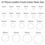 21 Pieces Leather Circle Cutter Tool Set, Hole Punch Tools with 1-12mm 15 20 25 30 35 40 45 50 55mm, High Carbon Steel Round Cutting Dies, Hole Punch Tool Kit for DIY Leather Crafts