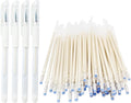 Heat Erasable Fabric Marking Pens for Sewing & Quilting | 4 White Pens + 50 White Refills | Disappearing Ink for Precise Marking, Sewing Supplies, Embroidery, DIY | Extra High Capacity