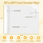 HTVRONT White Heat Transfer Vinyl - 12" x 45FT White HTV Vinyl Roll for T Shirts, White Iron on Vinyl Compatible with Cricut Cutting Machine & Silhouette Cameo - Easy to Cut & Weed