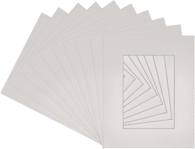 Pack of Ten Acid Free 11x14 Mats Bevel Cut for 8.5x11 Photos - Golf Ball Texture Precut Matboards With Backing Boards and Self Seal Photo Mat Bags For Pictures, Photos, Framing - 4-ply Thickness