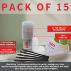 15 PACK Paint Mixing Cups by KEHE REFINISH,10 oz (300ml),Disposable or Reusable Plastic Measuring Cups with Lids for Liquids, Paints, Resin, Epoxy, Art,Ratios 1:1,2:1, 3:1, 4:1,5:1,6:1,7:1,8:1