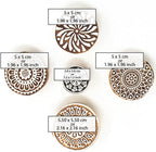 Round Shape Wooden Stamp Block for Block Printing - Handcarved Stamps for Saree Border/Scrapbook/Fabric/Textile/Paper/Clay/Pottery (Set of 5) Hashcart®