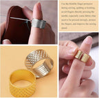8 Pcs Thimble + 30 Pcs Sewing Needles, Finger Protector Fingertip Adjustable Metal Bronze Rings and Leather Coin Thimble for Needlework, Hand Embroidery Craft