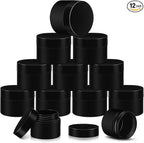 SATINIOR 12 Pack 4 oz Plastic Container Jars with Lids Round Clear Travel Cosmetic Container Slime Jar for Toiletries, Lotion, Cream, Ointment, Makeup, Rhinestone, Sample, Kitchen Storage(Pure Black)