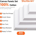 Shuttle Art Painting Canvas Panel, 36 Multi Pack, 5x7, 8x10, 9x12, 11x14 inch (9 PCS of Each), 100% Cotton Art Canvas Board Primed White, Blank Canvas for Kids Adults for Acrylic Oil Painting