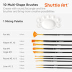 Shuttle Art Metallic Acrylic Paint Set, 20 Colors Metallic Paint in Bottles (60ml, 2oz) with 10 Brushes and 1 Palette, Rich Pigments, Non-Toxic for Artists, Beginners on Rocks Crafts CanvasWood Fabric