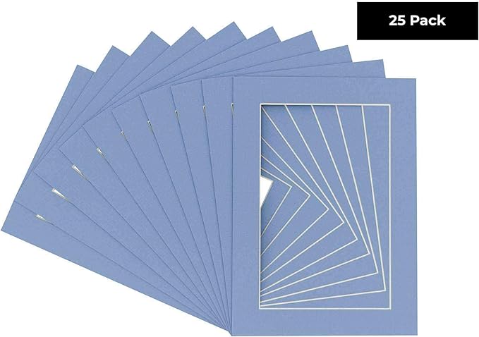 Pack of 25 Acid Free 8.5x11 Mats Bevel Cut for 7x9 Photos - Brittany Blue Precut Matboards For Pictures, Photos, Framing - 4-ply Thickness