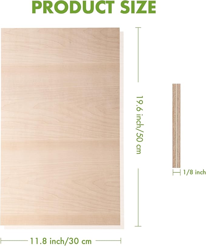 6 Pack Maple Plywood Sheets, 12 x 20 x 1/8 Inch, 3mm Plywood for Laser Cutting, Thin Unfinished Wood Sheets for Architectural Models, Wood Burning and DIY Wood Crafts