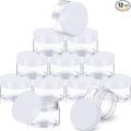 12 Pack Small Plastic Containers with Lids Clear Plastic Favor Storage Jars Wide Mouth for Beauty Products (2 Ounce, White)