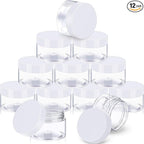 SATINIOR 12 Pack 32 oz Plastic Container Jars with Lids Round Clear Travel Cosmetic Container Slime Jars for Toiletries, Lotion, Cream, Ointments, Makeup, Rhinestone, Samples, Kitchen Storage(White)