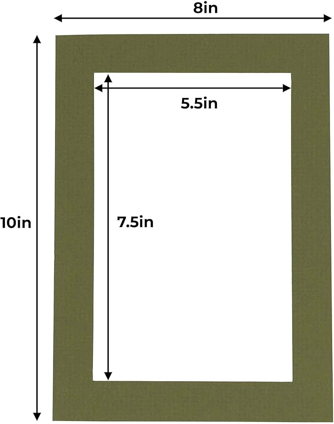 6x8 Mat for 8x10 Frame - Precut Mat Board Acid-Free Show Kit with Backing Board, and Clear Bags Dill Green 6x8 Photo Matte Made to Fit a 8x10 Picture Frame Matboard for Framing, Pack of 100 Mats