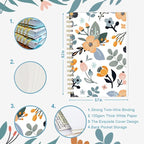 (3-Pack) A5 Blank Notebook - 70 Sheets/140 Pages Per Blank Paper Notebook, 100 GSM Thick White Paper, 5.8" x 8.3" Spiral Blank Journal, Flowers