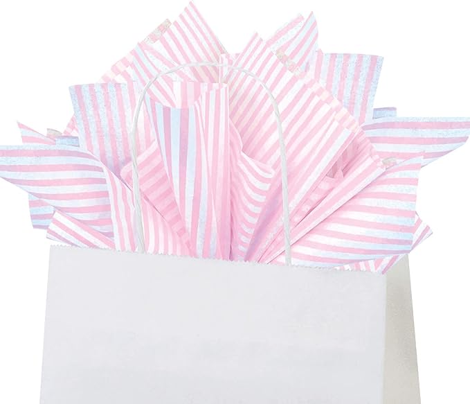 Flexicore Packaging Light Pink Pin Stripe Print Gift Wrap Tissue Paper Size: 15 Inch X 20 Inch | Count: 50 Sheets | Color: Light Pink Pin Stripe