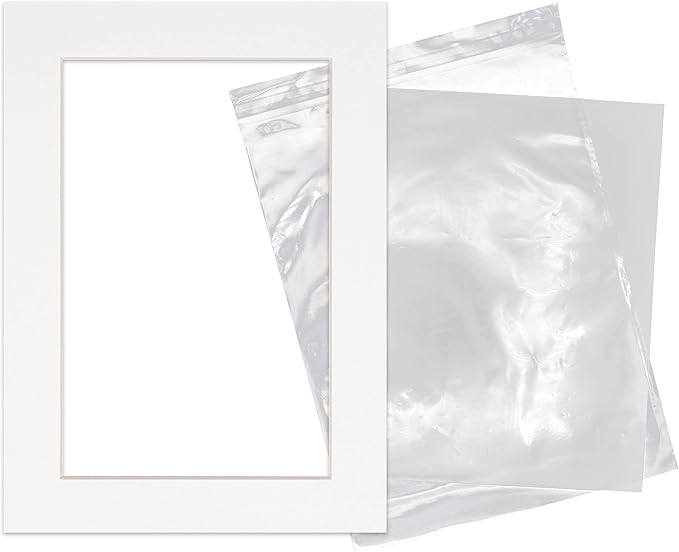5x7 Mat for 8.5x11 Frame - Precut Mat Board Acid-Free Show Kit with Backing Board, and Clear Bags White 5x7 Photo Matte Made to Fit a 8.5x11 Picture Frame Matboard for Framing, Pack of 100 Mats