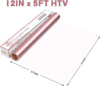HTVRONT HTV Vinyl Rolls Heat Transfer Vinyl - 12" x 5ft Rose Gold HTV Vinyl for Shirts, Iron on Vinyl for All Cutter Machine - Easy to Cut & Weed for Heat Vinyl Design (Rose Gold)