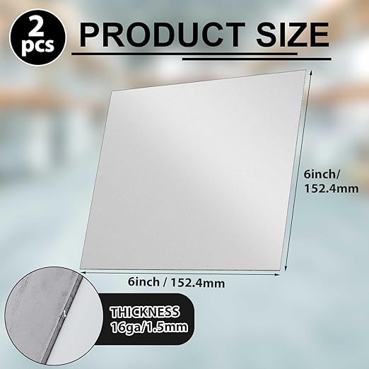 2 Pcs 16 Gauge 6 x 6 Inch Metal Steel Sheet Steel Plate Mild Carbon Cold Rolled Square Weldable Metal Panels for Outside Industrial DIY Use Projects Weld Accessories