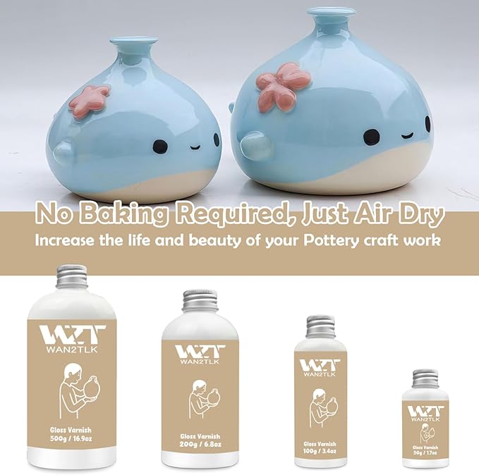 50ml Air Dry Clay Glaze & Varnish - Gloss Finish for Crafts/Pottery/Sculptures - Waterproof & Quick-Drying & Non-Yellowing Clear Coating - Gloss Polymer Clay Sealer