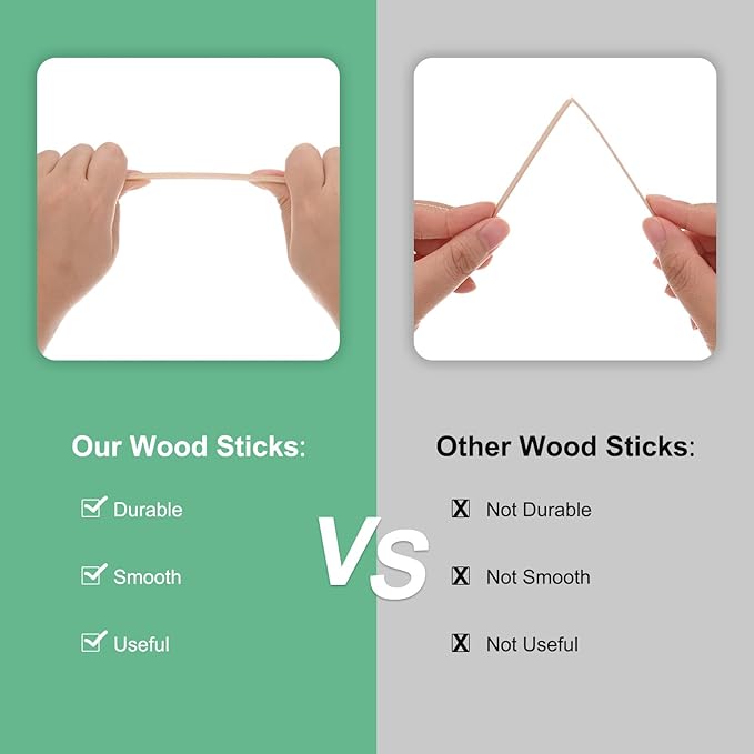 10-Pack Wood Square Dowel Rods, 13/64 x 12 Inch Unfinished Wooden Square Dowel Rod, Hardwood Square Dowel Sticks for Crafts/DIY Projects/Models Making [Wood Color]