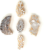 Wooden Printing Stamps - Wooden Block Stamps - Indian Textile Printing Blocks for Tattoo Clay Pottery Henna Card Making Pack of 5, Hashcart®