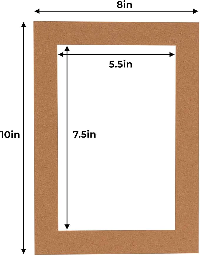 6x8 Mat for 8x10 Frame - Precut Mat Board Acid-Free Brown 6x8 Photo Matte Made to Fit a 8x10 Picture Frame, Premium Matboard for Family Photos, Show Kits, Art, Picture Framing, Pack of 1 Mat