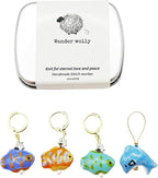 Handmade Ocean Fish Stitch Markers 4 PCS in One Case, Three Tropical Fish with Removable Markers, One Dolphin Closed Ring for Knitting and Crochet