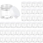 Eternal Moment 36 Pack 2 OZ Plastic Jars Round Clear Cosmetic Container Jars with White Lids, Perfect for Lotion, Slime，Cream, Ointments, Makeup, Eye Shadow, Samples, Pot, Travel Storage