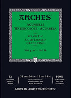 Arches Watercolor Pad 9 x 12 inches Natural White 100% Cotton Paper - 12 Sheet Arches 140 lb Cold Press Pad.