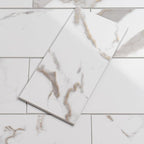 100 Pieces Peel and Stick Backsplash for Kitchen, 3" x 6" PVC Subway Tile 2026 Upgraded White Marble with Gold Accent Backsplash Stick on Tile Elevate Kitchen Fireplace RV