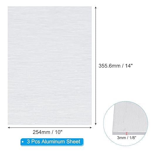 PATIKIL 6061 T651 Aluminum Sheet Metal 14 x 10 x 1/8(0.125") Inch 3Pcs Flat Plain Aluminum Plate Covered Stock with Protective Film, Heat Rectangle 3MM for Lndustry Crafting