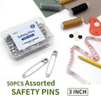 3 Inches Large Safety Pins, Pack of 50, Big Heavy Duty Safety Pins for Brooch Making, Blankets, Crafts, Cloth Curtain (SP)
