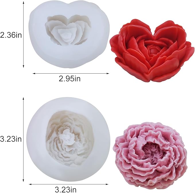 3D Flower Silicone Soap Mold 2 pcs Rose Flower Molds Peony Candle Mold for DIY Handmade Soaps, Candle Gifts, Resin Crafts, Ice Cubes, Chocolate and Home Decorations