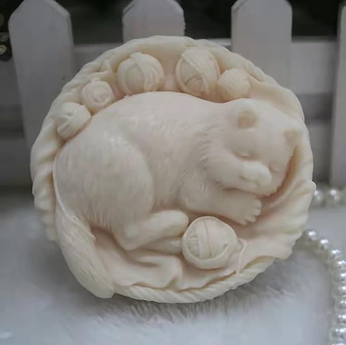 Cat in Bowl Silicone Wave Spiral Candle Mold - Silicone Resin Casting Molds for Candle & Resin & Soap Craft Supplies