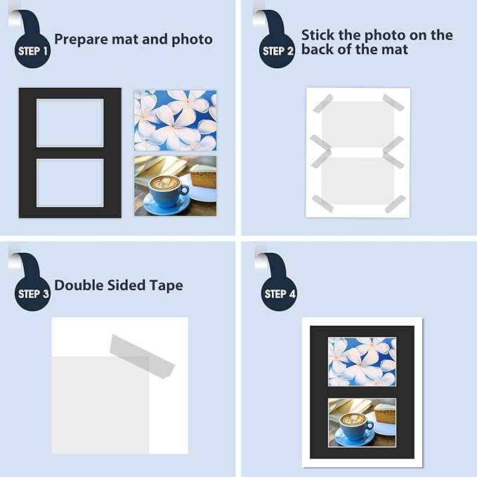 Mat Board Center, Pack of 5, Photo Picture Mats - Acid Free, 4-ply Thickness, White Core - for Pictures, Photos, Framing (11x14 for 2-5x7 Black)
