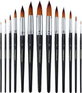 Transon 13pcs Round Paint Brush Set Synthetic Bristle Complete Round Brush Set for Watercolor Acrylic Gouache Ink Tempera