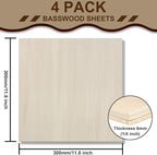 Basswood Sheets 8 Pack 12×12 x 1/4 Inch Unfinished Plywood Sheets Thin Craft Wood Board Laser Engraving Blanks Balsa Wood Sheet for Laser Cutting and Engraving, Wood Burning, Architectural Models