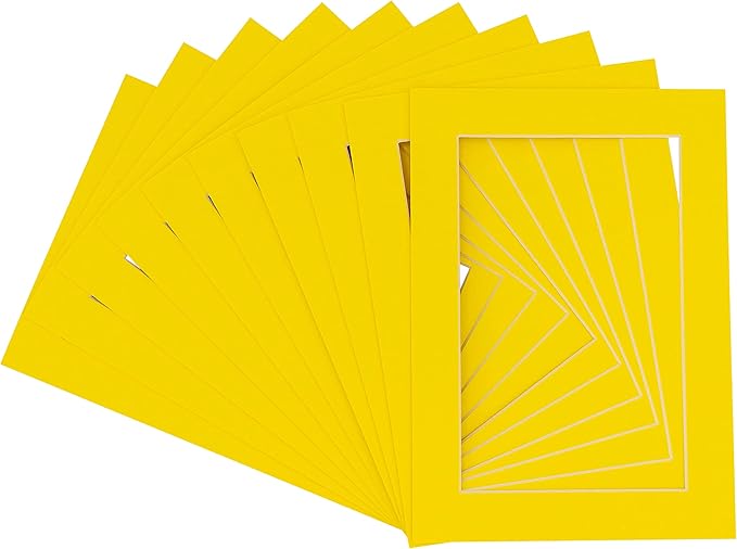 5x7 Mat for 8.5x11 Frame - Precut Mat Board Acid-Free Yellow 5x7 Photo Matte Made to Fit a 8.5x11 Picture Frame, Premium Matboard for Family Photos, Show Kits, Art, Picture Framing, Pack of 10 Mats