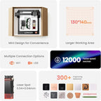 LONGER Ray5 mini Laser Engraver, 32-Bit High-Speed 12000mm/min, 0.04mm Compressed Spot, WiFi APP Control, 130×140mm Engraving Area, Eye Protection, for Wood, Acrylic, Paper (3.5W)
