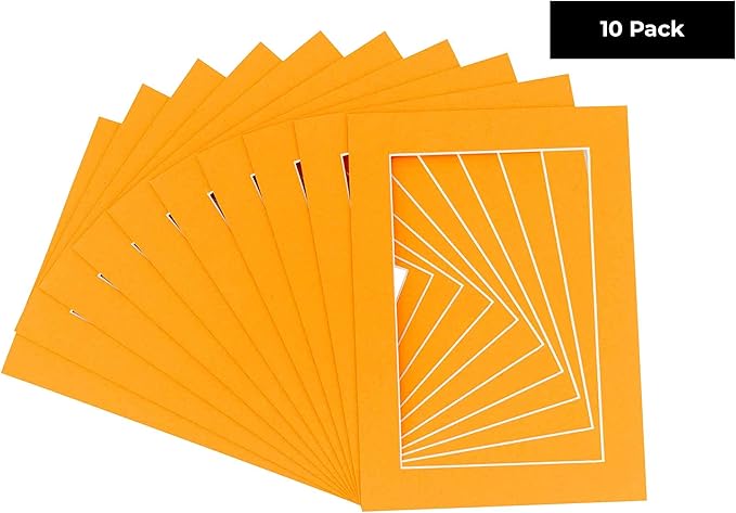 5x7 Mat for 8.5x11 Frame - Precut Mat Board Acid-Free Show Kit with Backing Board, and Clear Bags Orange 5x7 Photo Matte Made to Fit a 8.5x11 Picture Frame Matboard for Framing, Pack of 10 Mats