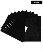 Poster Palooza Pack of Ten 8x10 Mats Bevel Cut for 6x8 Photos - Acid Free Black with Black Core Precut Matboards for Pictures, Photos, Framing - 4-ply Thickness