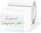 3 Inch Square Transparent Thermal Label Stickers, Holographic Clear Self-Adhesive Direct Thermal Labels, Perforation Line Design& Waterproof- 200 Sheets