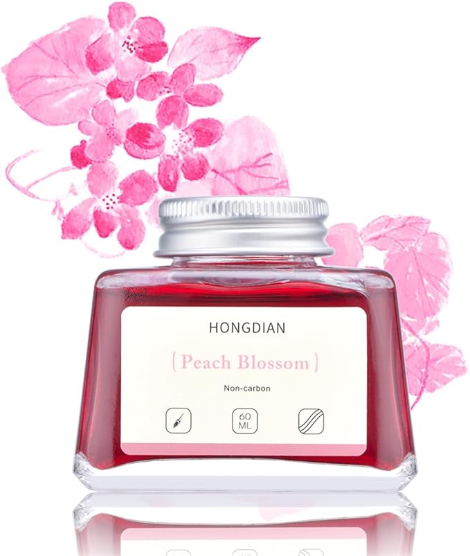 Hongdian Fountain Pen Bottled Ink Peach Blossom Color, 60ml Non Carbon Inkwell Bottle, Artist Calligraphy Ink