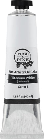 Tusc & Pine Artist Oil Paint - Titanium White (In Linseed), 40ml, Non-Yellowing, Rich & Creamy Consistency, Maximum Pigment Load, Small Batch Milled Oil Paints Made in the USA for Professional Artists