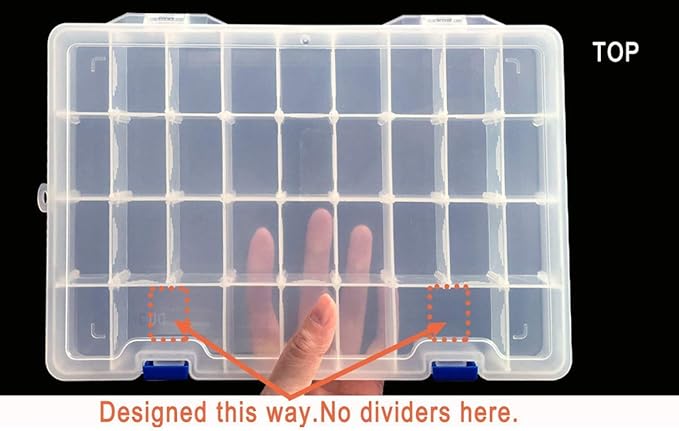 Qualsen Plastic Organizer Storage Box with Adjustable Dividers, Fishing Tackle Box and Bead Organizer Box for Jewelry, Beads, Earrings, Tools, Fishing Hooks, and Small Accessories（34 Grid x 4）