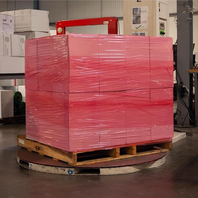 PSBM Red Stretch Wrap, 15 Inch x 1476 Feet, 4 Pack, Tinted Pre-Stretched Shrink Wrap Film for Moving, Packaging, Pallet Wrapping