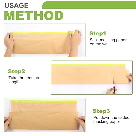 12Inchx50Feet Pre-Taped Masking Paper Roll - Heavy Painters Paper with Adhesive, Tear-Resistant for Auto Body, Wall Painting, Floor Protection, Furniture&DIY Projects(12 Roll) (12, 12inch*50feet)