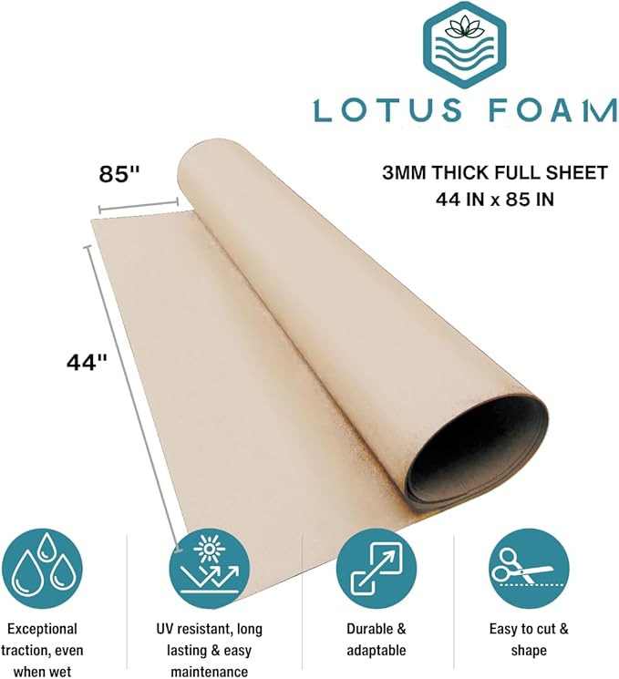 LotusFoam Large 3mm EVA Foam Sheet - 44"x 85" High Density Foam 130 kg/m3 for Cosplay, Costumes, Crafts, Flooring, Outdoor Use - 35 Colors (Sandstone) - Sandstone