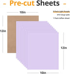 HTVRONT Light Purple Heat Transfer Vinyl Bundle - 10 Pack 12" x 10" HTV Vinyl for T-Shirt, Light Purple Iron on Vinyl for All Cutting Machine or Heat Press Machine