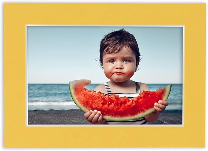 Pack of 25 Acid Free 8.5x11 Mats Bevel Cut for 7x9 Photos - Chamois Yellow Precut Matboards With Backing Boards and Clear Photo Mat Bags For Pictures, Photos, Framing - 4-ply Thickness